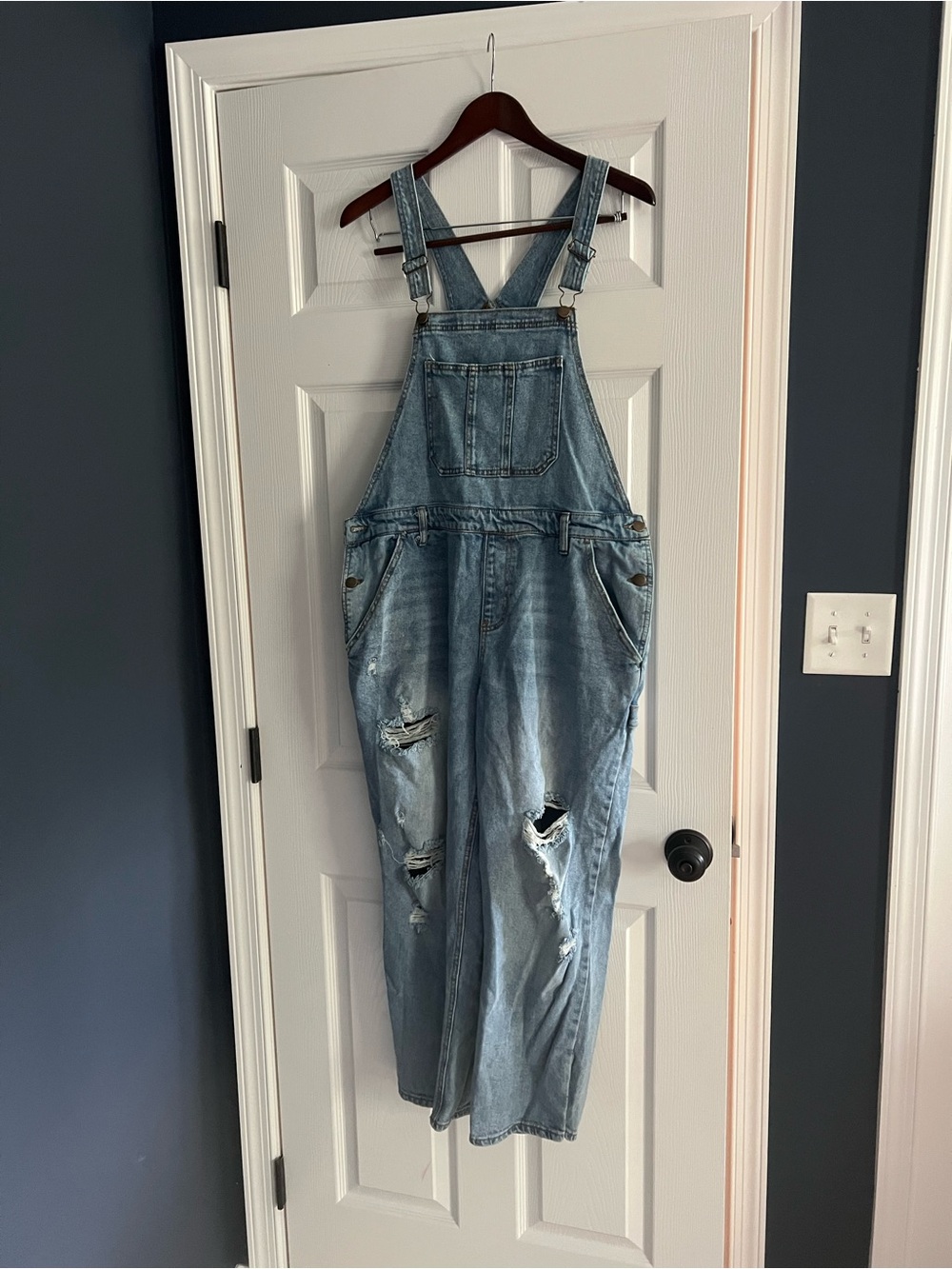 Women’s Distressed Denim Overalls
